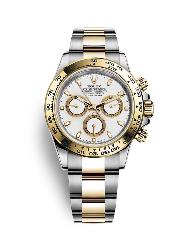 นาฬิกา Rolex Cosmograph Daytona 40 มม., หน้าปัดสีขาวตกแต่งด้วยทองคำ