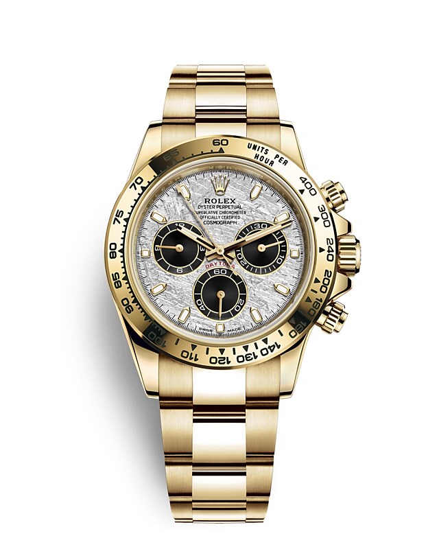 นาฬิกา Rolex Cosmograph Daytona 40 มม., ทองคำ, หน้าปัดเมธีโอไรท์และสีดำ