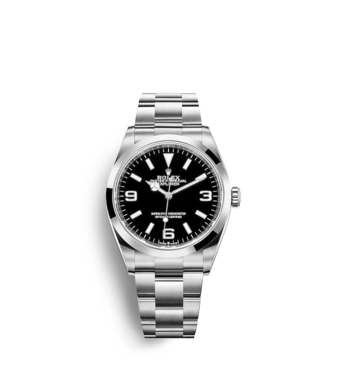 นาฬิกา Rolex Explorer 36 มม., Oystersteel หน้าปัดสีดำ ขอบหน้าปัดแบบเรียบ