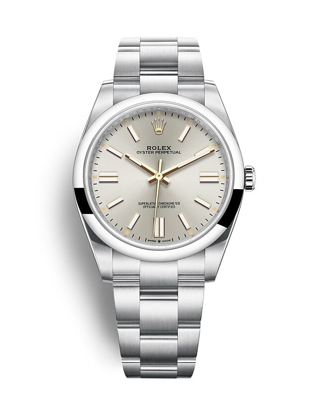 นาฬิกา Rolex Oyster Perpetual 41 มม., หน้าปัดสีเงิน สายนาฬิกา OYSTER