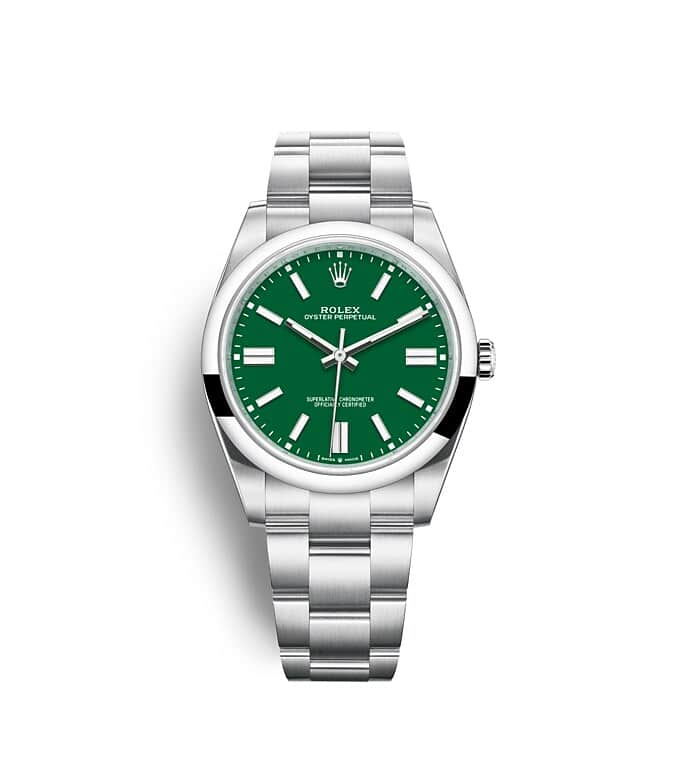 นาฬิกา Rolex Oyster Perpetual 41 มม., หน้าปัดสีเขียว สายนาฬิกา OYSTER
