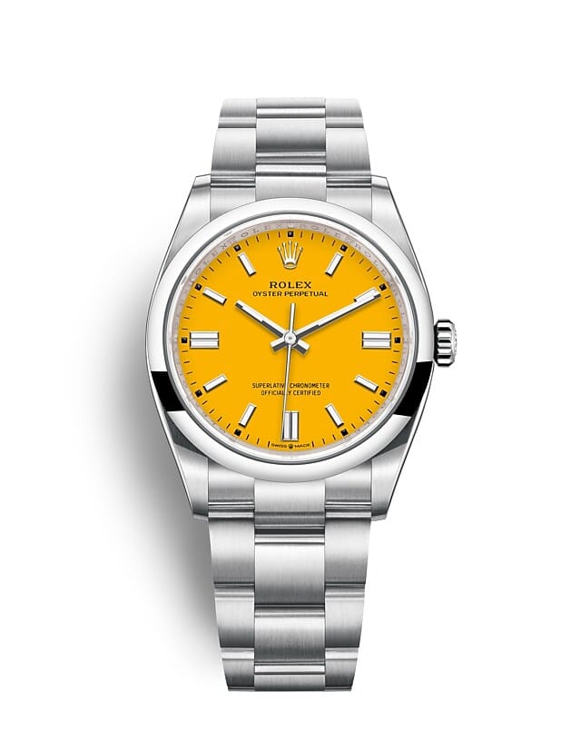 นาฬิกา Rolex Oyster Perpetual 36 มม., หน้าปัดสีเหลือง สายนาฬิกา OYSTER