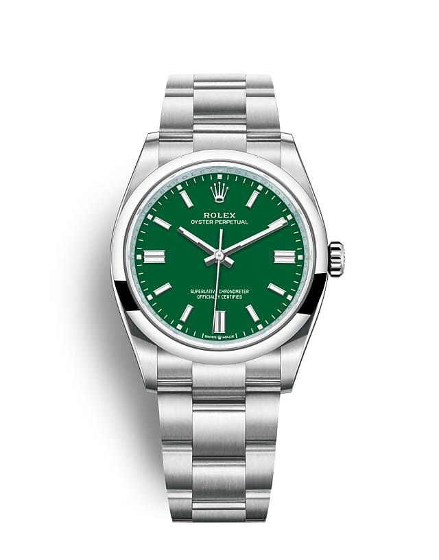นาฬิกา Rolex Oyster Perpetual 36 มม., หน้าปัดสีเขียว สายนาฬิกา OYSTER