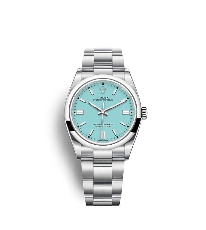 นาฬิกา Rolex Oyster Perpetual 36 มม., หน้าปัดสีฟ้าเทอร์ควอยซ์ สายนาฬิกา OYSTER