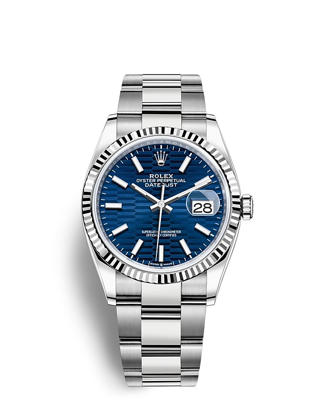 นาฬิกา Rolex Datejust 36 มม., Oystersteel และทองคำขาว หน้าปัดสีน้ำเงินสว่าง