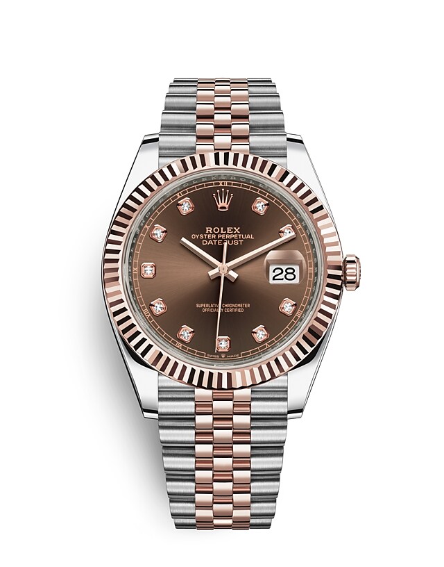 นาฬิกา Rolex Datejust 41 มม., Oystersteel และเอเวอร์โรสโกลด์ หน้าปัดสีช็อกโกแลตประดับเพชร