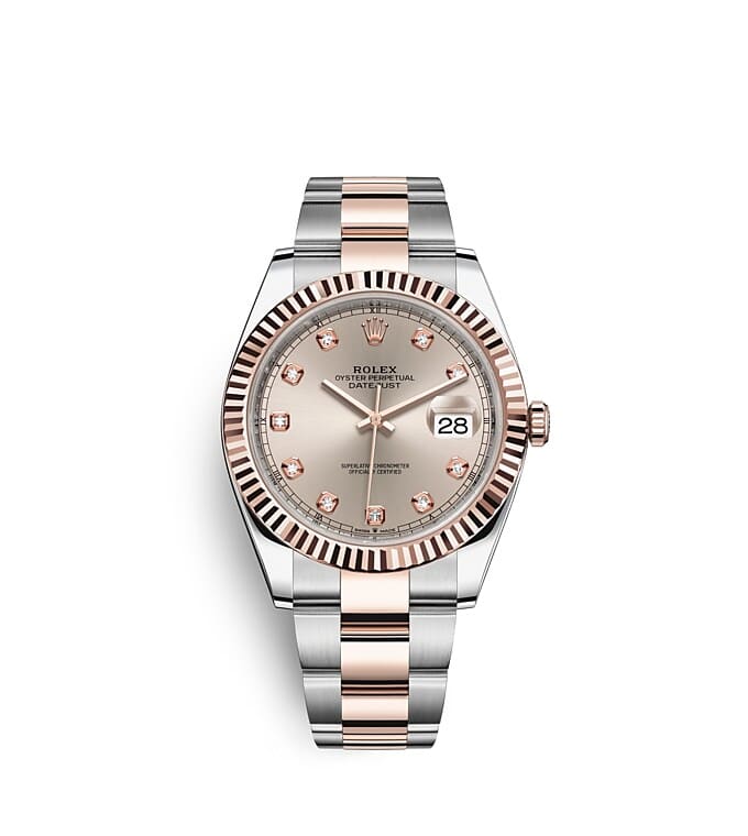 นาฬิกา Rolex Datejust 41 มม., Oystersteel และเอเวอร์โรสโกลด์ หน้าปัดซันดัสท์ประดับด้วยเพชร