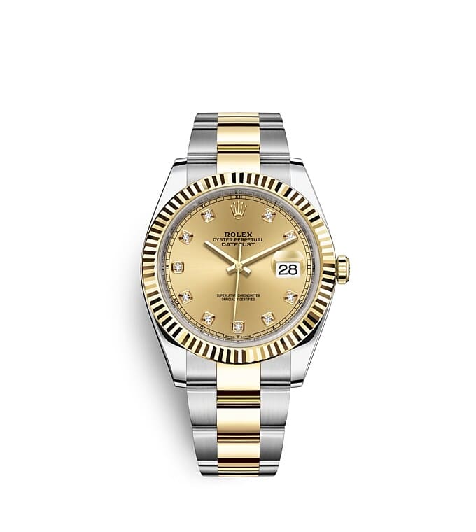 นาฬิกา Rolex Datejust 41 มม., Oystersteel และทองคำ หน้าปัดสีแชมเปญประดับเพชร