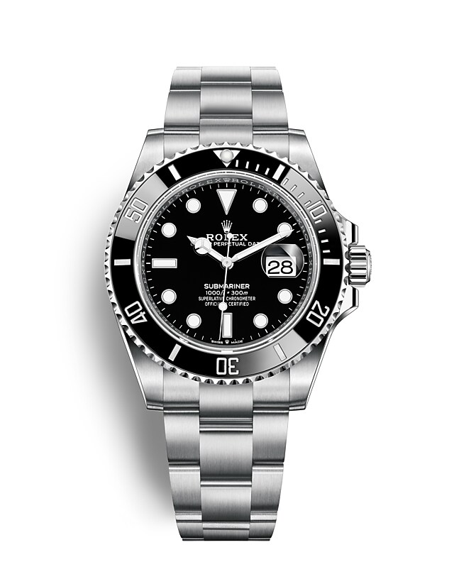 นาฬิกา Rolex Submariner 41 มม., Oystersteel หน้าปัดสีดำ ขอบหน้าปัดสีดำแสดงเวลา 60 นาที แสดงวันที่ และหมุนได้