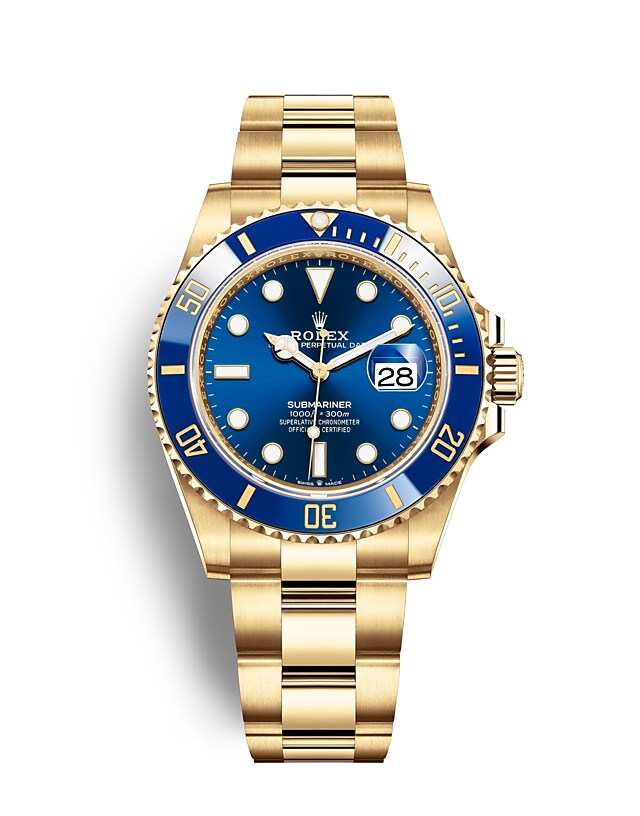 นาฬิกา Rolex Submariner 41 มม., ทองคำ หน้าปัดและขอบหน้าปัดสีรอยัลบลู