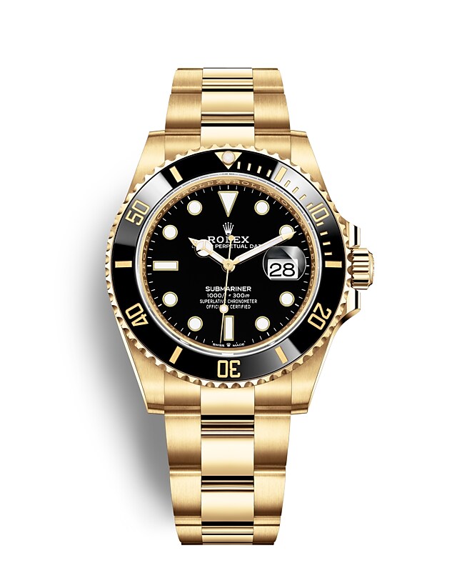 นาฬิกา Rolex Submariner 41 มม., ทองคำ หน้าปัดและขอบหน้าปัดสีดำ