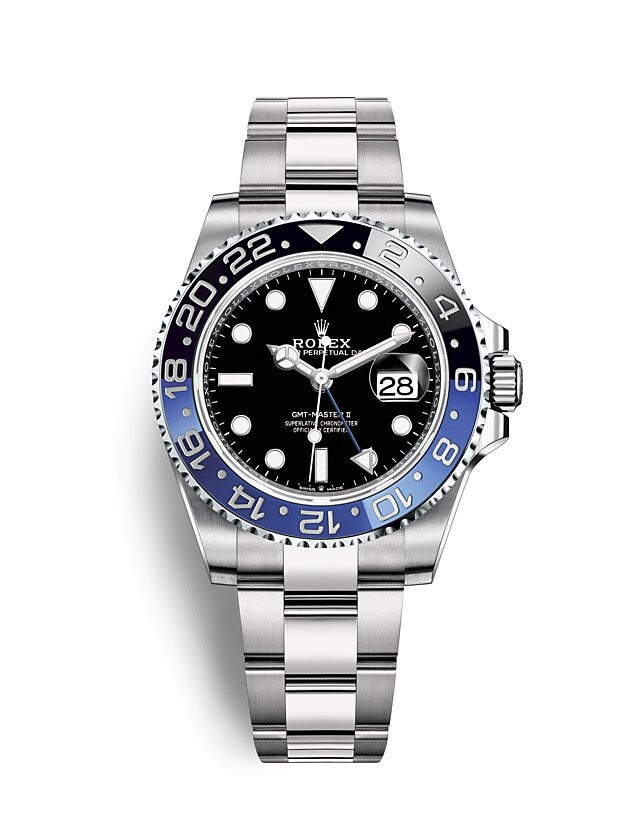 นาฬิกา Rolex GMT Master II 40 มม., หน้าปัดสีดำ ขอบหน้าปัด Cerachrom สีน้ำเงินและสีดำ
