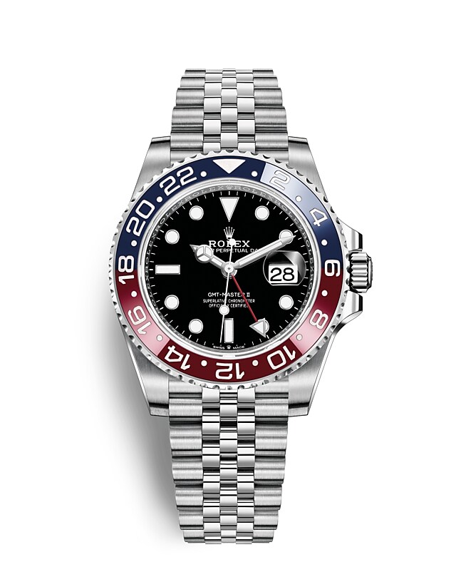 นาฬิกา Rolex GMT Master II 40 มม., หน้าปัดสีดำ ขอบหน้าปัด Cerachrom สีแดงและสีน้ำเงิน