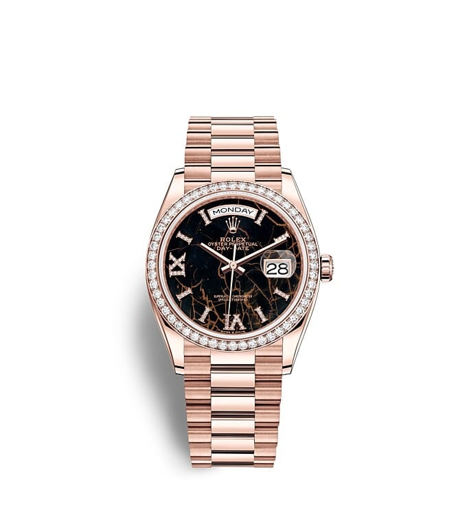 นาฬิกา Rolex Day-Date 36 มม., เอเวอร์โรสโกลด์และเพชร หน้าปัด EISENKIESEL ขอบหน้าปัดประดับเพชร