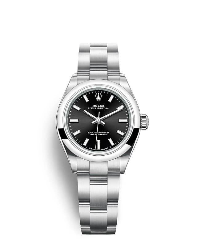 นาฬิกา Rolex Oyster Perpetual 28 มม., หน้าปัดสีดำสว่าง สายนาฬิกา OYSTER
