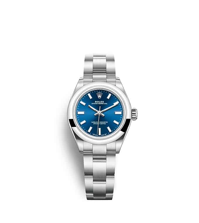 นาฬิกา Rolex Oyster Perpetual 28 มม., หน้าปัดสีน้ำเงินสว่าง สายนาฬิกา OYSTER