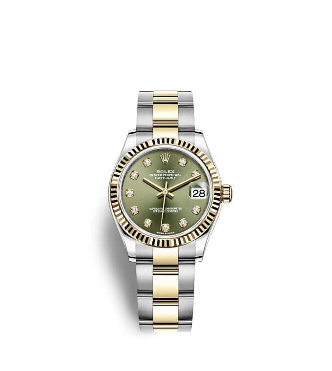 นาฬิกา Rolex Datejust 31 มม., Oystersteel และทองคำ หน้าปัดสีเขียวมะกอกประดับด้วยเพชร