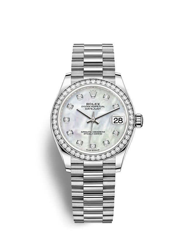 นาฬิกา Rolex Datejust 31 - Oyster, 31 มม., ทองคำขาวและเพชร หน้าปัดไข่มุก | 278289RBR