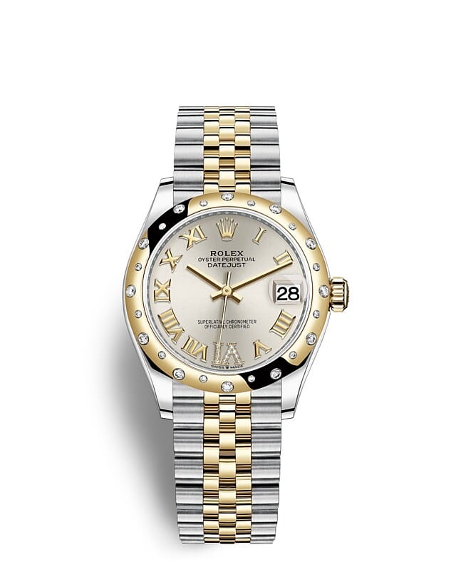 นาฬิกา Rolex Datejust 31 มม., Oystersteel, ทองคำและเพชร หน้าปัดสีเงิน ขอบหน้าปัดประดับเพชร