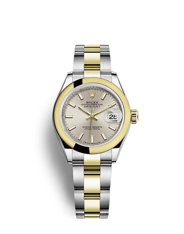 นาฬิกา Rolex Lady-Datejust 28 มม., ทองคำ หน้าปัดสีเงิน สายนาฬิกา OYSTER