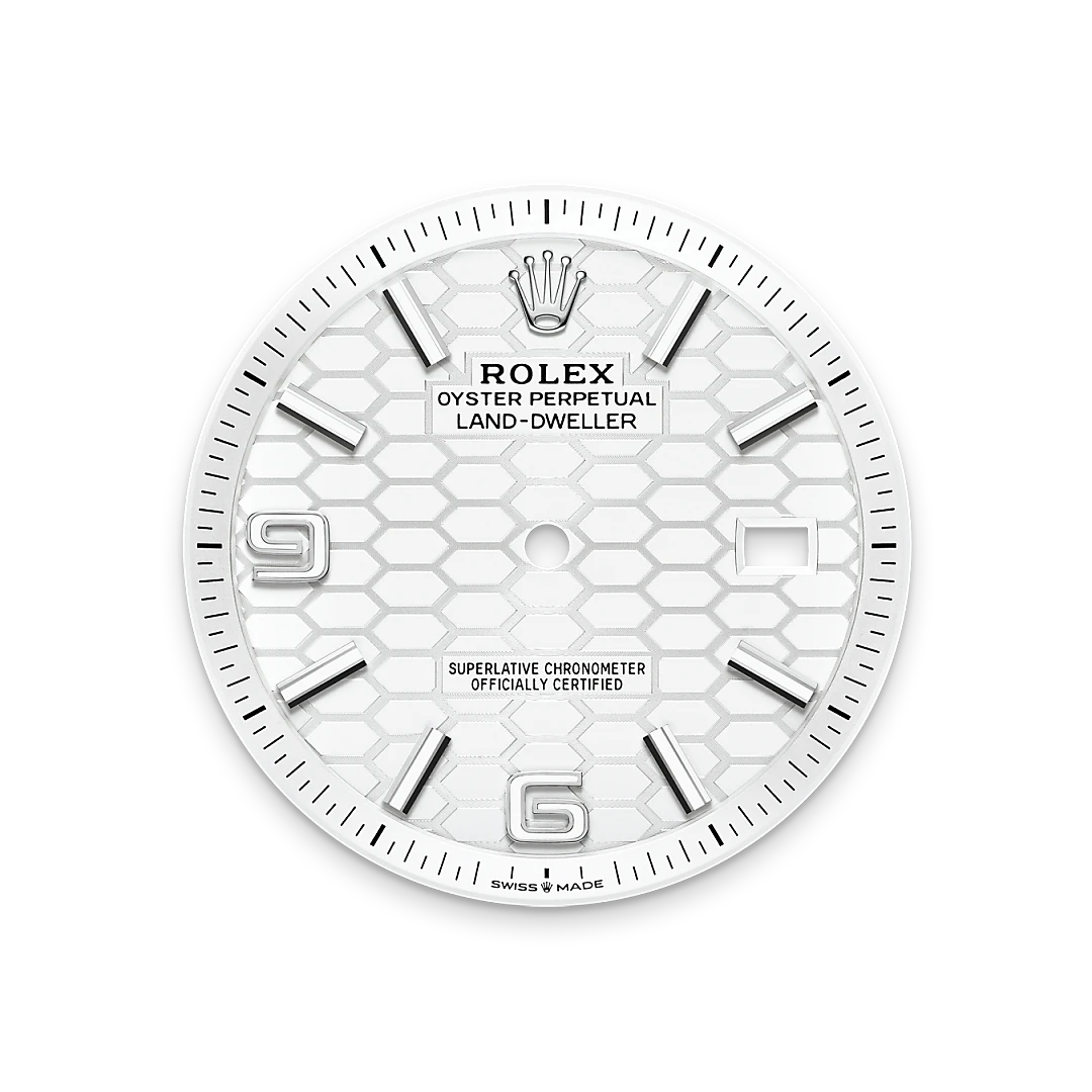 Rolex Land-Dweller in White Rolesor - การผสมผสานระหว่าง Oystersteel และทองคำขาว, M127334-0001 - Pendulum Rolex Land-Dweller in White Rolesor - การผสมผสานระหว่าง Oystersteel และทองคำขาว, M127334-0001 - Pendulum