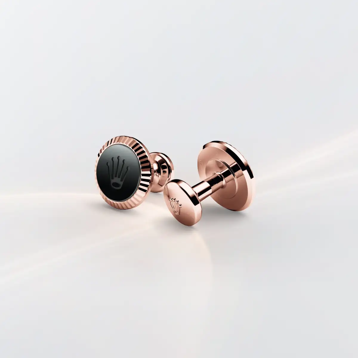 Rolex ‘Fluted’ cufflinks in Everose gold and ceramic, A1035 at Pendulum